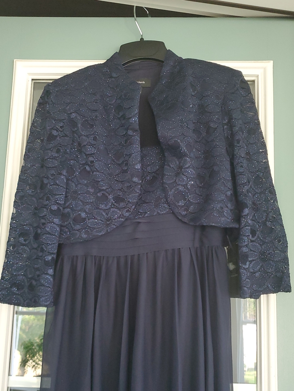 R&M Richards Dark Blue Lace Jacket and Dress Set - Picture 2 of 6